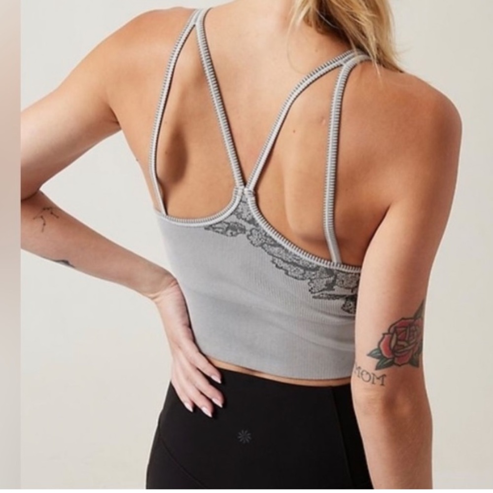 Athleta Aurora High Neck Crop Top Tank Coast Grey Small